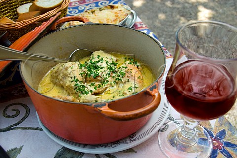 Casserole of Lapin a la Moutarde de Dijon served in a rustic style Restaurant le Bon Accueil La Montagne Beaune Cte dOr France