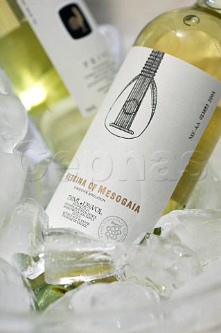 Bottles of Papagiannakos Estate retsina wine Mesogaia Greece Attica