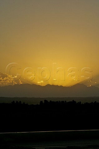 Sunset over the Andes mountains seen from  Catena Zapata winery Mendoza Argentina