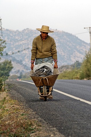 Street worker with wheelbarrow Colchagua Valley Chile