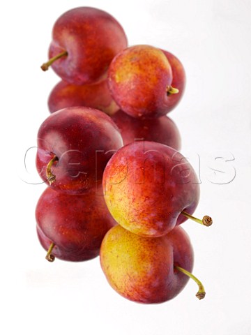 Plums on a mirror surface