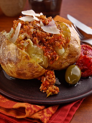 Jacket potato with sundried tomato and parmesan cheese