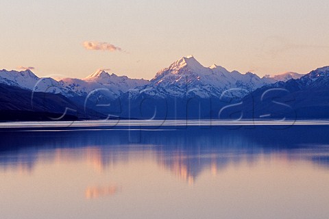 Mount Cook reflected in Lake Pukaki Southern Alps South Island New Zealand