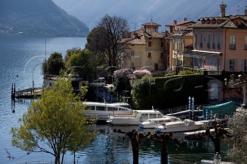 Yachts moored at Ossuccio Lake Como Lombardy Italy