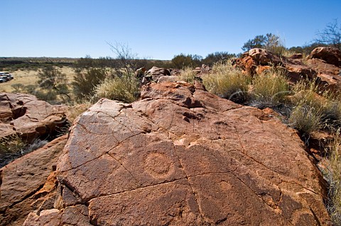 Petroglyphs at Terrace Hill near Onegunyah Hill Western Australia