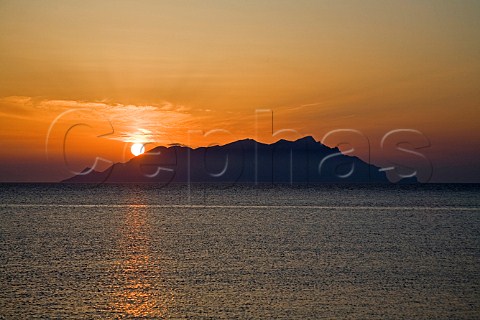Sunset over Marettimo Island from Favignana Island near Trapani Sicily Italy