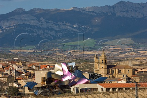 Hotel Marqus de Riscal designed by Frank Gehry by the church in Elciego Alava Spain Rioja Alavesa