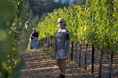 Debbie Lewis of Lewis cellars in the Dutch Henry Canyon vineyard Calistoga Napa Valley California