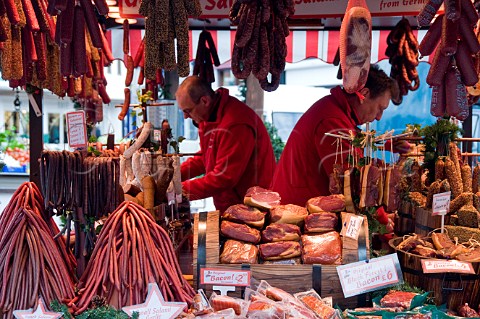 Delicatessen stall at the German Christmas market in KingstonuponThames Surrey England