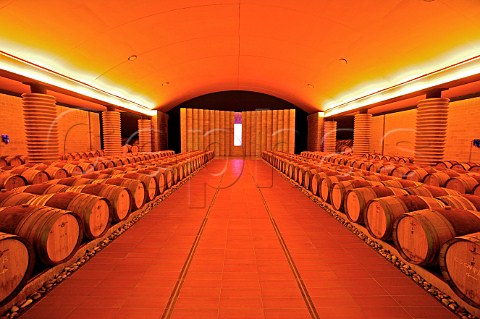 Barrel cellar at Petra Winery architect Mario Botta Suvereto Tuscany Italy Val di Cornia