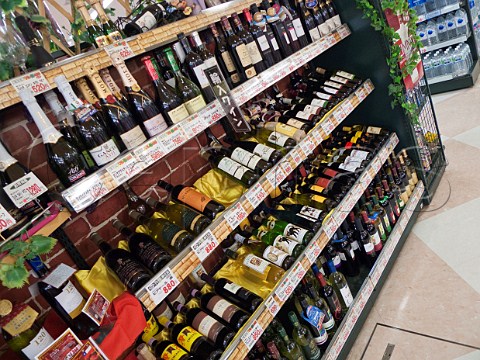 Wine on sale in a large supermarket Oita city Japan