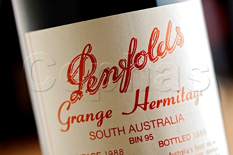 Detail of a bottle of Penfolds Grange Hermitage Vintage 1988 South Australia
