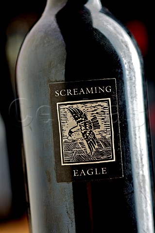 Detail of a bottle of Screaming Eagle Oakville Napa Valley California