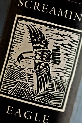 Detail of a bottle of Screaming Eagle Oakville Napa Valley California
