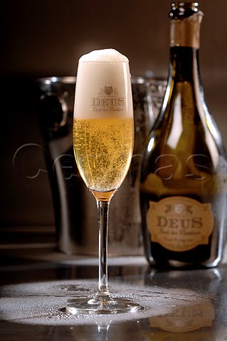 Glass of Deus Belgian beer