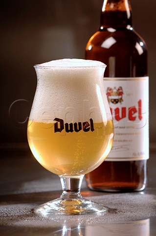 Glass of Duvel Belgian beer
