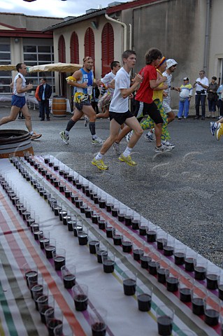 Glasses of wine for refreshments during the Marathon du Mdoc Pauillac Gironde France
