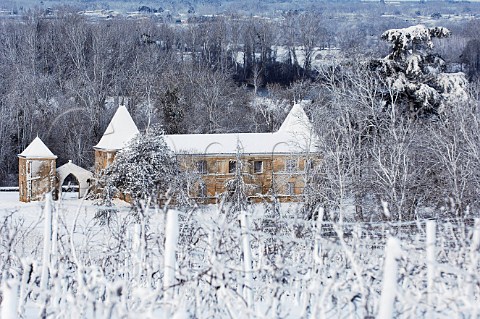 Snow covered vineyard at Chteau de Paillet   Paillet Gironde France  Premires Ctes de Bordeaux