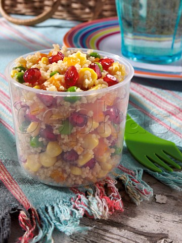 Couscous salad in a picnic container