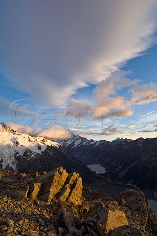 Mt Cook and Hooker Valley at sunrise Mt Cook  Aoraki National Park South Island New Zealand