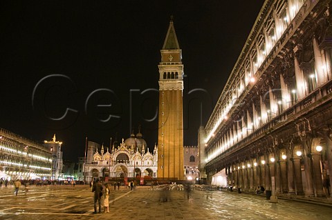 Palazzo Ducale and Campanile in Piazza San Marco at night Venice Italy