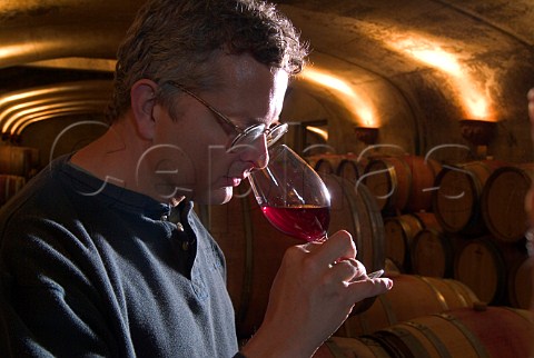 Winemaker Dave Paige checking one of his wines in the barrel cellar at Adelsheim Winery  Newberg Oregon USA  Willamette Valley