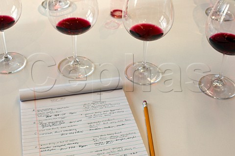 Glasses of Pinot Noir in tasting room of Penner Ash Winery  Newberg Oregon USA  YamhillCarlton