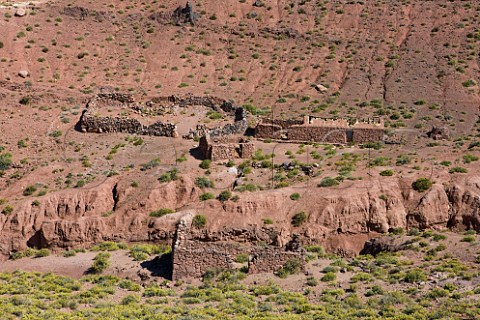 Ruins of old Machuca village near the new village at over 4000 metres altitude in the Atacama Desert Chile