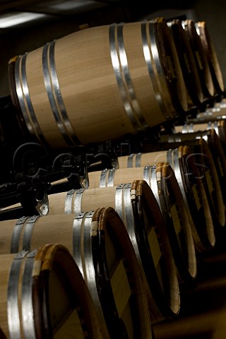 Oak barrels in the new winery at Chteau Faugres  StEtiennedeLisse near Saintmilion Gironde France  Stmilion  Bordeaux