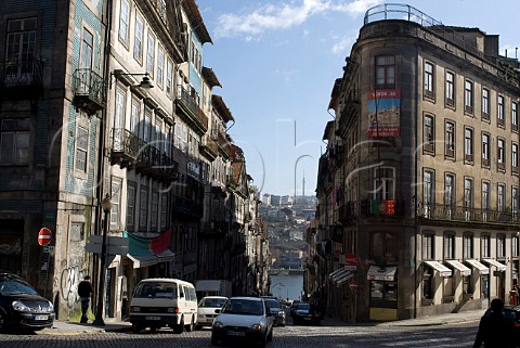 Rua dos Mercadores leading down to the Ribeira waterfront Porto Portugal