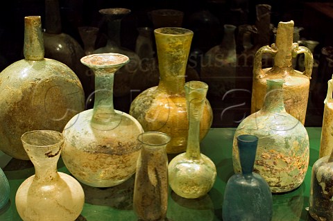 Display of Roman wine bottles and jugs in the Museo de la Cultura del Vino Wine Culture Museum Briones La Rioja Spain  Rioja