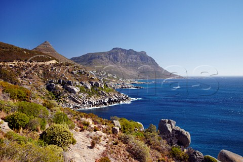 View along the Atlantic coast to town of Llandudno south of Cape Town Western Cape South Africa