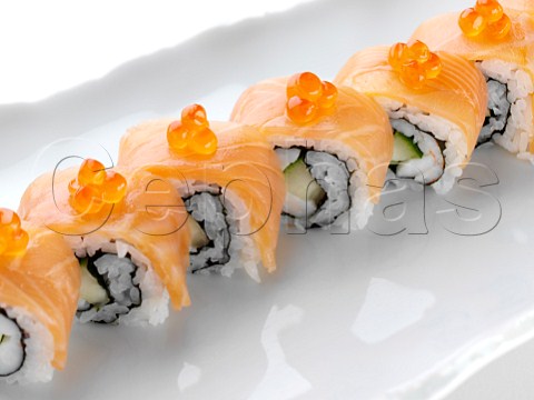 Smoked salmon sushi with rice