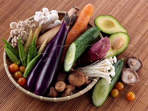 A basket of raw fresh vegetables ingredients