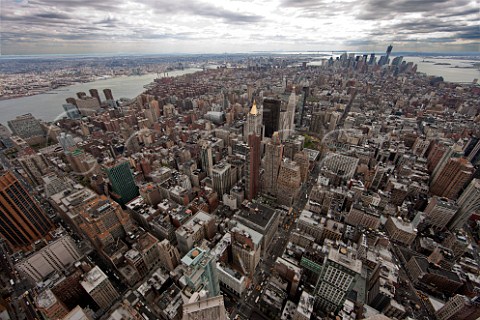 Downtown Manhattan viewed from top of the Empire State building  New York USA
