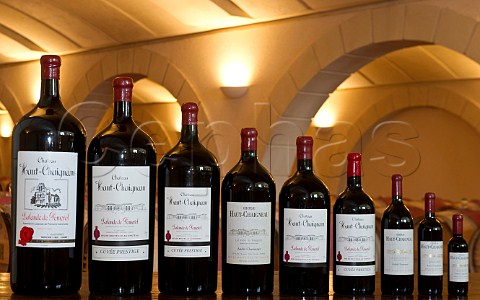 Nine bottle sizes in cellar of Chteau HautChaigneau Nac Gironde France  Lalande de Pomerol