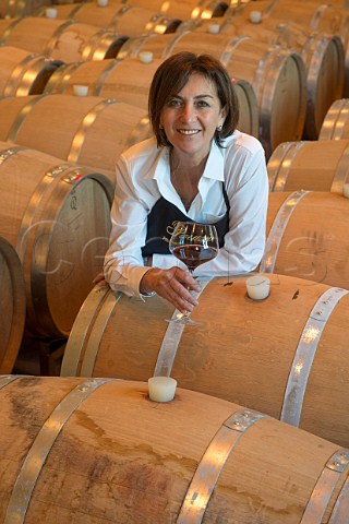 Tiziana Parusso in the barrel cellar of Parusso Monforte dAlba Piemonte Italy Barolo