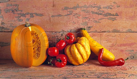Vegetable fruits pumpkin tomatoes squashes chilli pepper