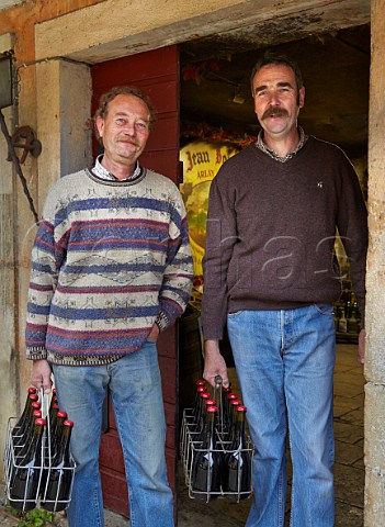 JeanFranois and JeanPhilippe Bourdy in cellar of Caves Jean Bourdy Arlay Jura France