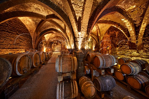 13thcentury barrel ageing cellars  Cellier des Chartreux de Vaucluse  of Domaine Pignier Montaigu Jura France  Ctes du Jura