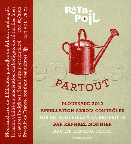 Wine label from bottle of 2012 Ratapoil Partout of Raphal Monnier