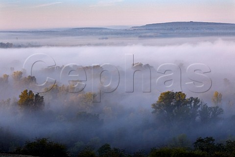 View over the fogfilled Loire Valley at Les Loges Near PouillysurLoire Nivre France  PouillyFum