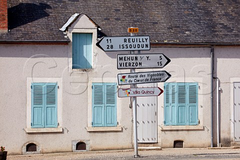 Road signs in the wine village of Quincy Cher France  Quincy