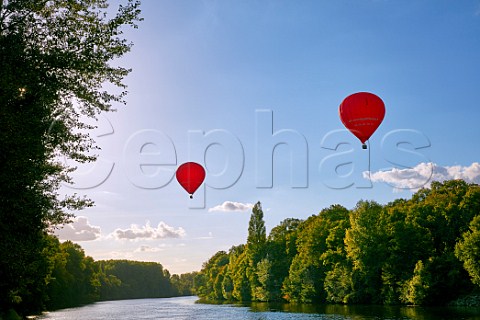 Hotair balloons above River Cher at Chenonceaux IndreetLoire France