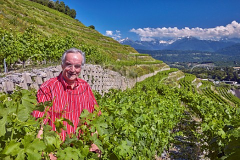 Michel Quenard in terraced Bergeron Roussanne vineyard of Domaine Andr et Michel Quenard Chignin Savoie France Coteau de Tormry  Chignin