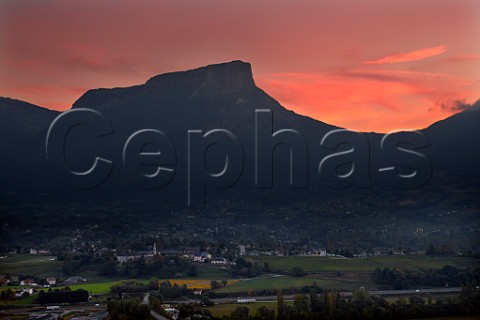 Sunset over Mont Granier and village of Myans viewed from Chignin Savoie France