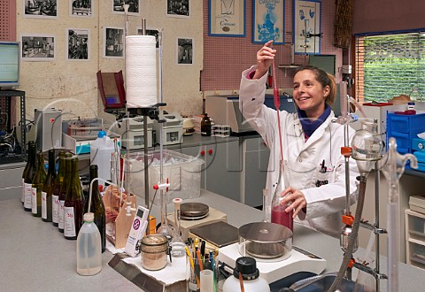 Oenologist testing partfemented red wine in the laboratory of Oeno Conseil Apremont Savoie France