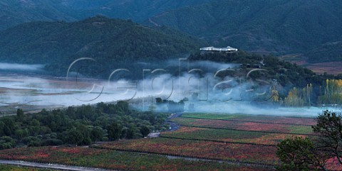 Hotel Vik at dawn above Carmenre vineyards of Via Vik Millahue Chile Millahue Valley