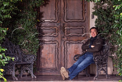 Francisco Baettig winemaker of Viedo Chadwick and Via Errazuriz sitting outside the guest house Maipo Valley Chile