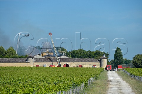 Fire brigade attending fire at Chteau Suduiraut on 20 June 2018 Sauternes Gironde France